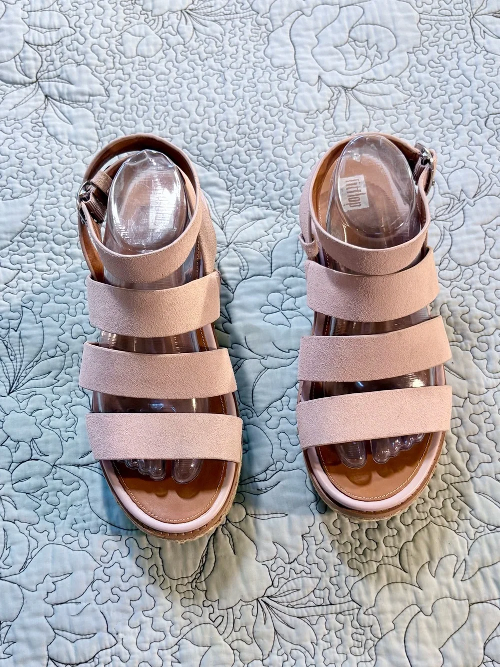 FitFlop Eloise  Blush Pink Suede Strappy Espadrille Platform Wedge Sandals~9❤️